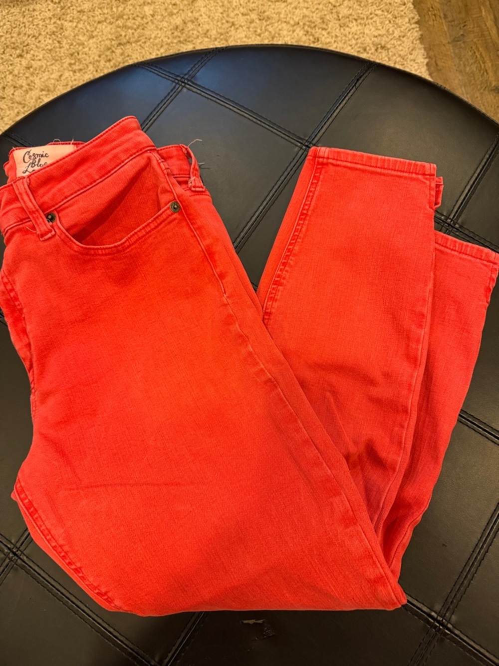 Cosmic Blue Love Women's Straight Leg ankle Jeans in Vibrant Red